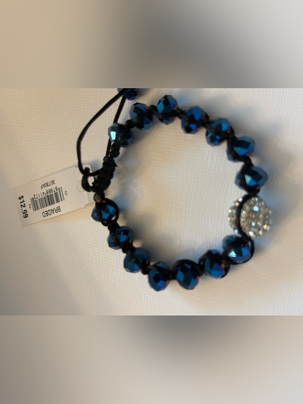 Blue Faceted Beaded Adjustable Crystal Accent Bracelet NWT